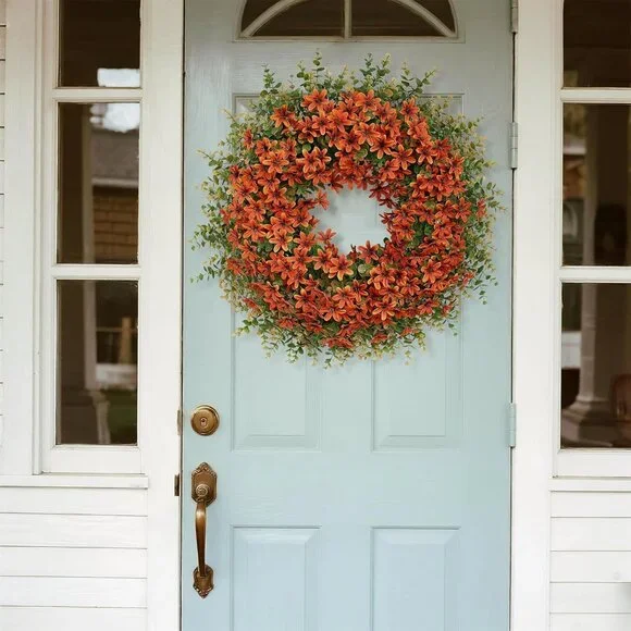 26 Fall Wreath for Front Door, Porch, Window - Large Artificial Eucalyptus Leav
